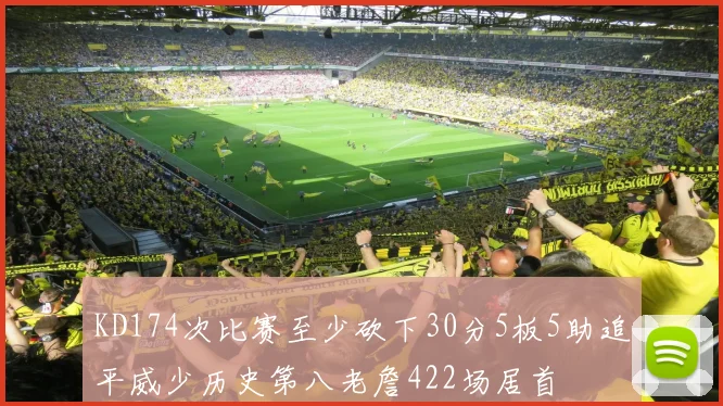 KD174次比赛至少砍下30分5板5助追平威少历史第八老詹422场居首